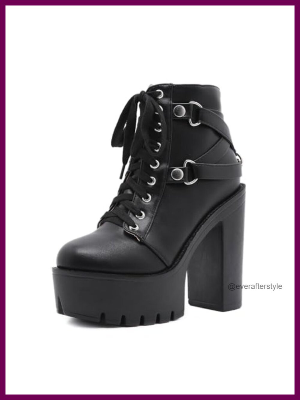 PU Leather Platform High Heels Combat Ankle Boots with Side Zipper Lace Up